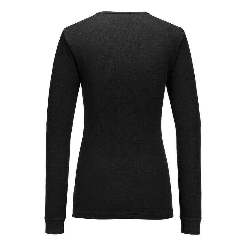 Chargez l'image dans la visionneuse de la galerie, B126 - T-shirt thermique à manches longues pour femmes, Noir, vue de dos # Couleur_Noir