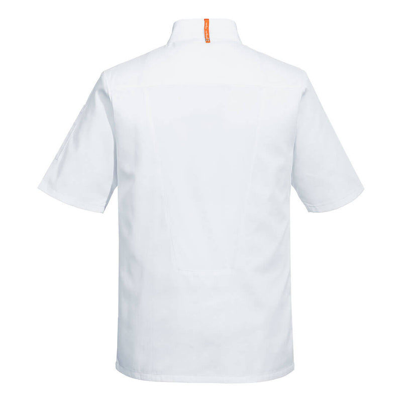 Chargez l'image dans la visionneuse de la galerie, C739 - Veste de cuisine Maille Pro manches courtes, Blanc, vue de dos # Couleur_Blanc