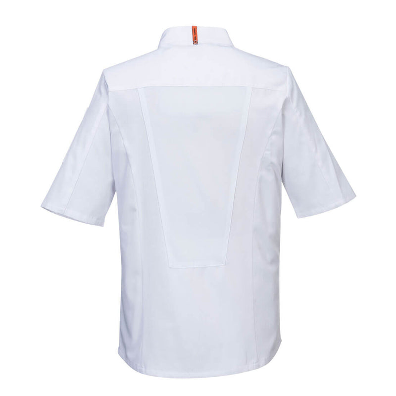 Chargez l'image dans la visionneuse de la galerie, C746 - Veste de cuisine manches longues Stretch Mesh Air Pro, Blanc, vue de dos # Couleur_Blanc