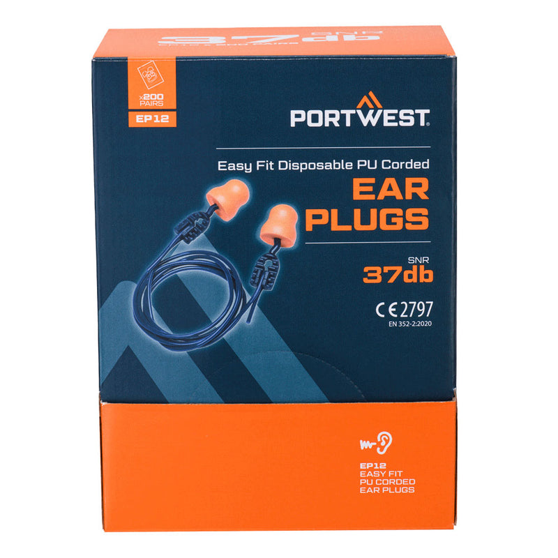 Chargez l'image dans la visionneuse de la galerie, EP12 - Bouchons d'oreille Bell Comfort en mousse PU avec cordon (200 paires), Orange, vue de dos # Couleur_Orange