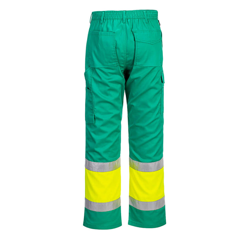 Chargez l'image dans la visionneuse de la galerie, L049 - Pantalon combat Hi-Vis Bicolore, Jaune/Théal, vue de dos # Couleur_Jaune/Théal