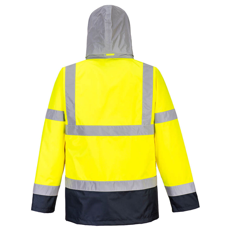 Chargez l'image dans la visionneuse de la galerie, S471 - Parka Hi-Vis bicolore contrastée Trafic 4 en 1, Jaune/Marine, vue de dos # Couleur_Jaune/Marine