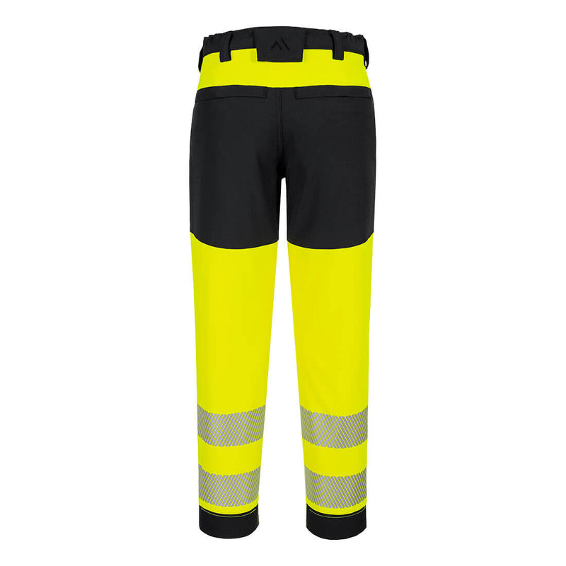 Chargez l'image dans la visionneuse de la galerie, T141-Pantalon stretch HV pour femme PW3, Jaune/Noir, vue de dos # Couleur_Jaune/Noir