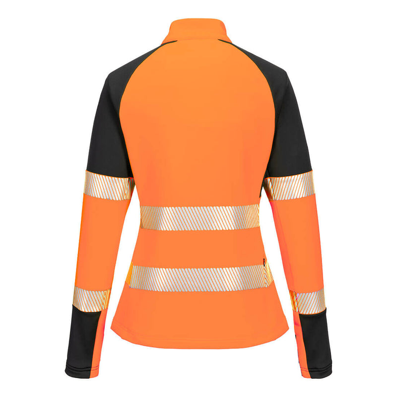 Chargez l'image dans la visionneuse de la galerie, T173-Sweatshirt zippé HV pour femme PW3, Orange/Noir, vue de dos # Couleur_Orange/Noir