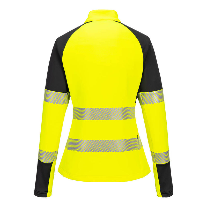 Chargez l'image dans la visionneuse de la galerie, T173-Sweatshirt zippé HV pour femme PW3, Jaune/Noir, vue de dos # Couleur_Jaune/Noir
