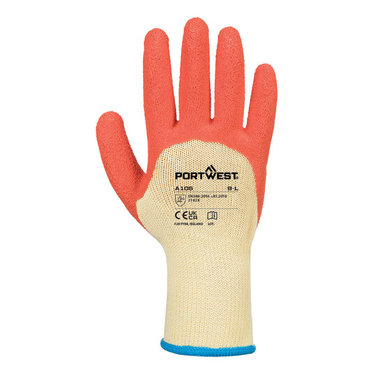 A105 - Gant Extra Grip Latex Jaune Portwest, Jaune/Orange, vue de dos 