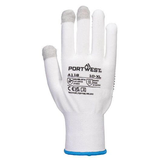 A118-Grip 13 Gant PVC avec picots pour écran tactile (12 paires), Blanc/Gris, vue de dos 