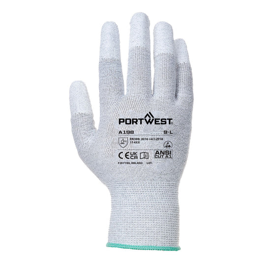 A198 - Gant Antistatique bout de doigts enduit PU, Gris, vue de dos 