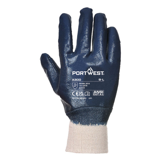 A300 - Gant nitrile, poignet tricot, Marine, vue de dos 