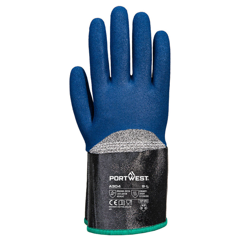 Chargez l'image dans la visionneuse de la galerie, A304 - Gant Grip C13 nitrile mousse avec manchette prolongée, Gris/Bleu, vue de dos # Couleur_Gris/Bleu
