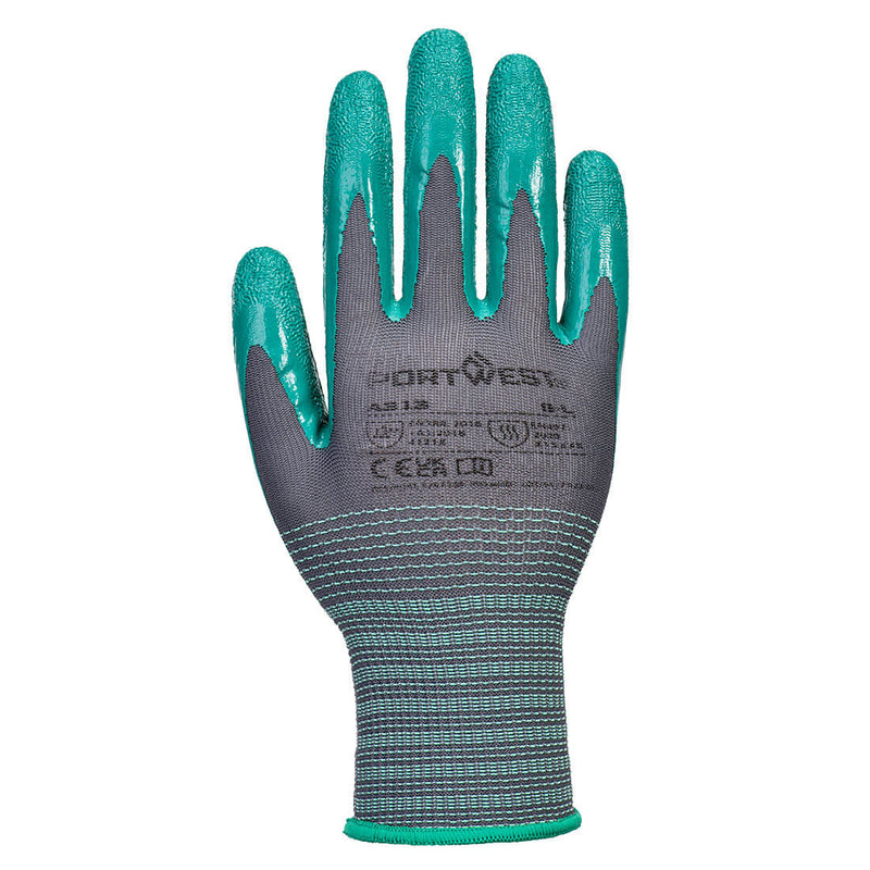 Chargez l'image dans la visionneuse de la galerie, A313 - Gant Grip 15 en nitrile (Pk12), Gris /Vert, vue de dos # Couleur_Gris /Vert

