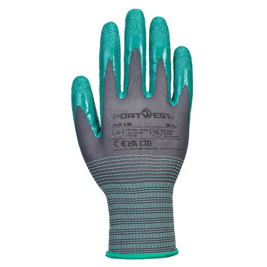 A313 - Gant Grip 15 en nitrile (Pk12), Gris /Vert, vue de dos 