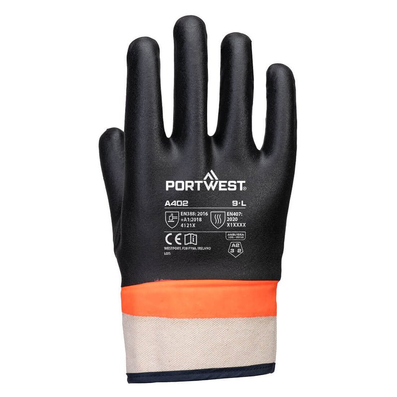 Chargez l'image dans la visionneuse de la galerie, A402 - Gant PVC Grip Sandy double enduction, Noir/Orange, vue de dos # Couleur_Noir/Orange
