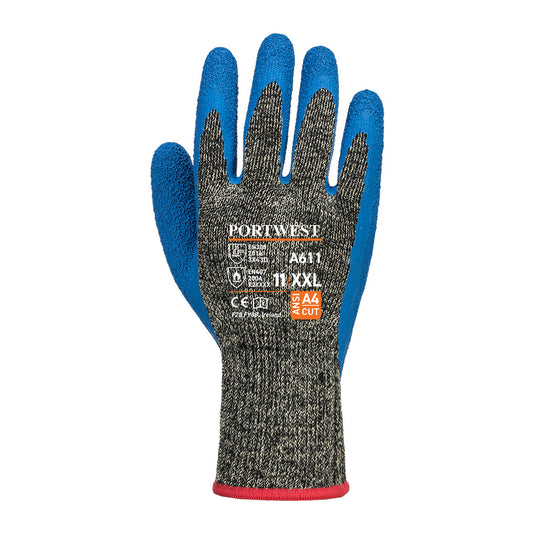 A611 - Gant anticoupures Aramide latex HR, Noir/Bleu, vue de dos 