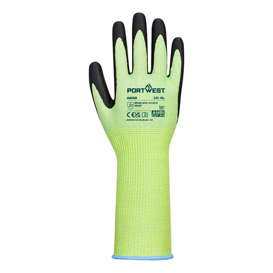 A632 - Gant anti-coupure D poignet long mousse nitrile, Vert/Noir, vue de dos 