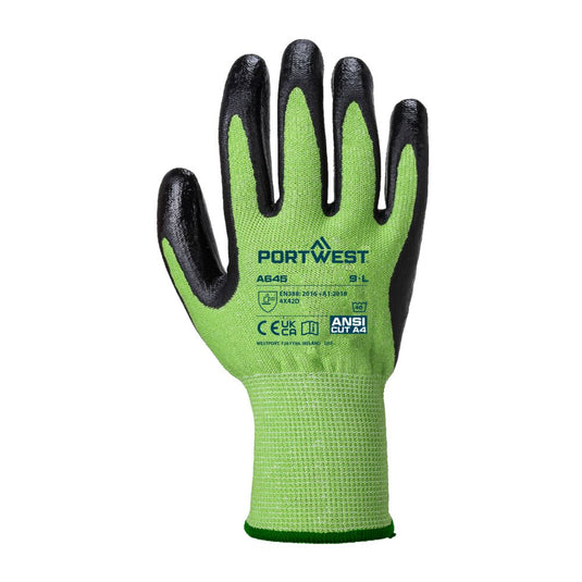 A645 - Gant GreenCut mousse nitrile coupure D, Vert/Noir, vue de dos 