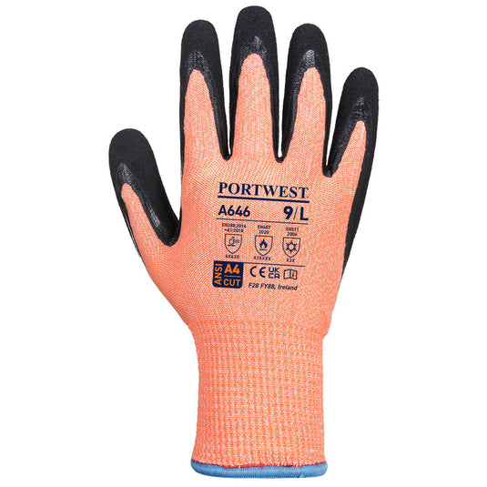 A646 - Gant nitrile Vis-Tex Winter Cut D13, Orange/Noir, vue de dos 