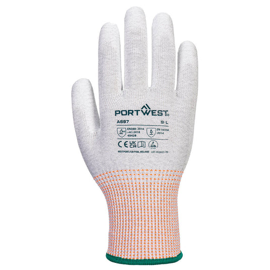 A697 - Gant paume enduite PU ESD - Paquet de 12, Gris/Blanc, vue de dos 