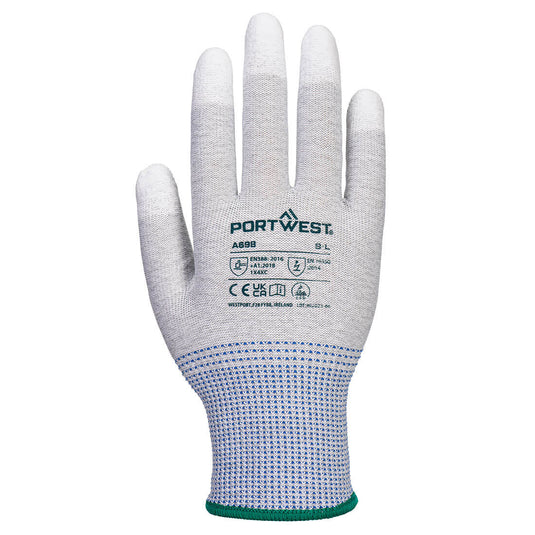 A698 - Gant paume enduite PU ESD - Paquet de 12, Gris/Blanc, vue de dos 