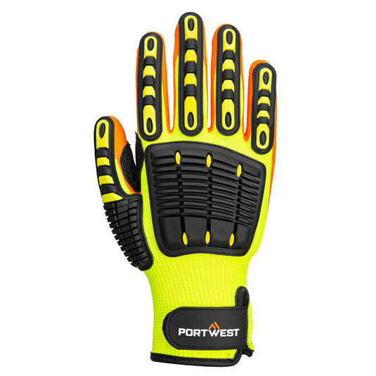 A721 - Gant Impact 13 paume renforcée nitrile, Jaune/Orange, vue de dos 