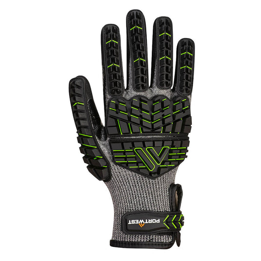 A755 - Gant anti impact en mousse nitrile CutF, Noir/Vert, vue de dos 