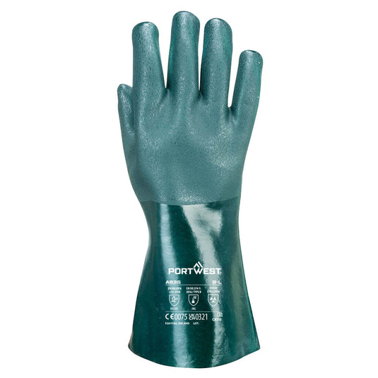 A835 - Gant PVC 35cm double trempage, Vert, vue de dos 