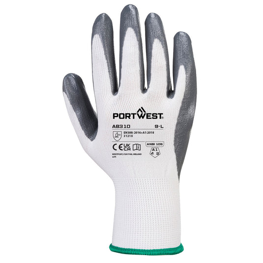 AB310 - Pack de 12 gants Grip 13 Nitrile Essential, Blanc/Gris, vue de dos 
