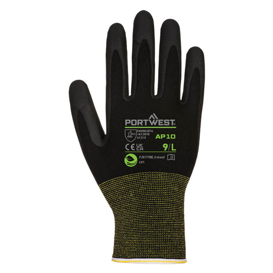 AP10 - NPR15 Gants Bambou Mousse de Nitrile - Paquet de 12 paires, Noir, vue de dos 