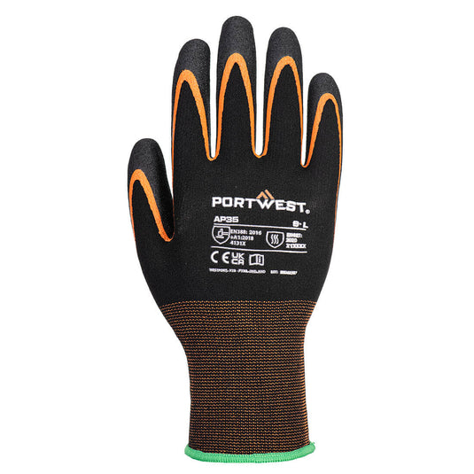 AP35 - Gant Grip 15 Nitrile double paume, Noir/Orange, vue de dos 
