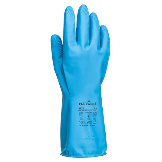 AP76 - Gant de protection FD chimique B Latex (12 paires), Bleu, vue de dos 