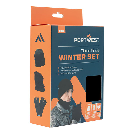 B035 - Set d'accessoires d'hiver (3pcs), Noir, vue de dos 