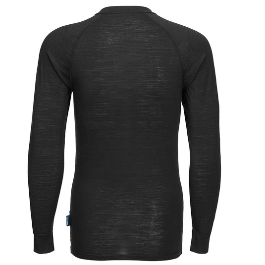 B183 - T-shirt à manches longues en laine mérinos, Noir, vue de dos 