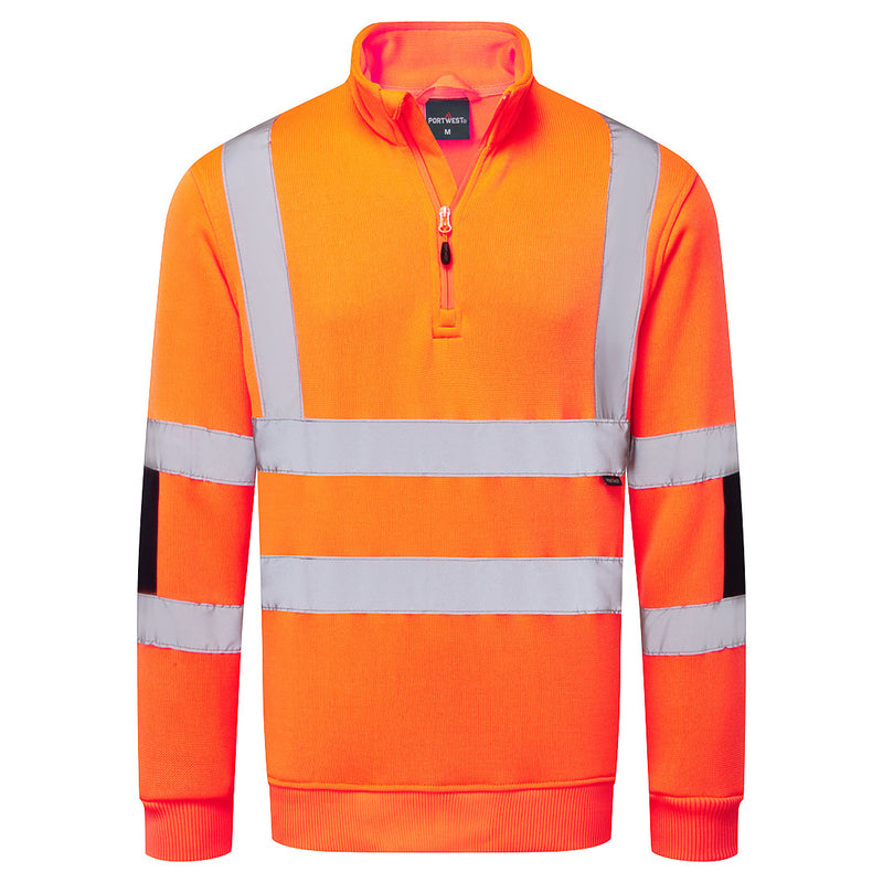 Chargez l'image dans la visionneuse de la galerie, B314 - Sweat Tricoté Haute Visibilité col zip, Orange # Couleur_Orange
