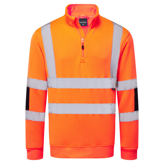 B314 - Sweat Tricoté Haute Visibilité col zip, Orange
