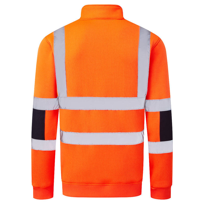 Chargez l'image dans la visionneuse de la galerie, B314 - Sweat Tricoté Haute Visibilité col zip, Orange, vue de dos # Couleur_Orange
