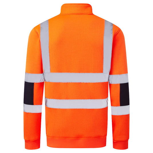 B314 - Sweat Tricoté Haute Visibilité col zip, Orange, vue de dos