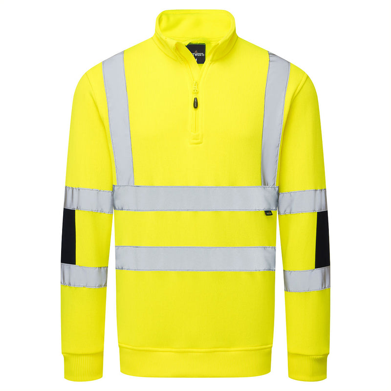 Chargez l'image dans la visionneuse de la galerie, B314 - Sweat Tricoté Haute Visibilité col zip, Jaune # Couleur_Jaune
