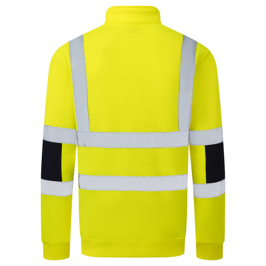B314 - Sweat Tricoté Haute Visibilité col zip, Jaune, vue de dos 