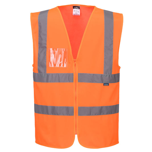 C371 - Gilet Haute Visibilité Zippé Bandes Ceinture et Bretelles, Orange 