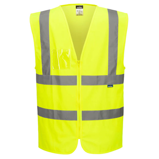 C371 - Gilet Haute Visibilité Zippé Bandes Ceinture et Bretelles, Jaune