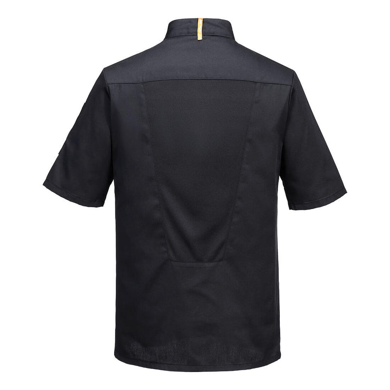 Chargez l'image dans la visionneuse de la galerie, C739 - Veste de cuisine Maille Pro manches courtes, Noir, vue de dos # Couleur_Noir
