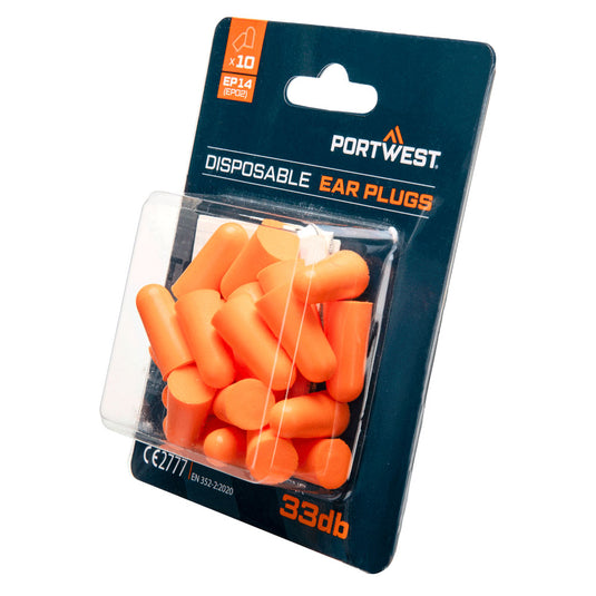 EP14 - Bouchons d'oreille en mousse PU (10 paires), Orange, vue de dos 
