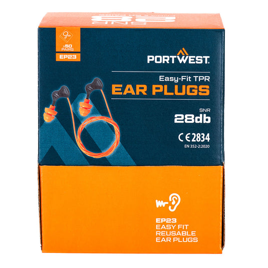 EP23 - Bouchons d'oreille Easy Fit TPR (50 paires), Orange, vue de dos 
