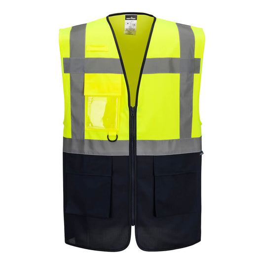 ES076 - ES1 Essential Gilet Exécutif Contrasté Haute Visibilité, Jaune/Marine 