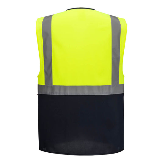 ES076 - ES1 Essential Gilet Exécutif Contrasté Haute Visibilité, Jaune/Marine, vue de dos 