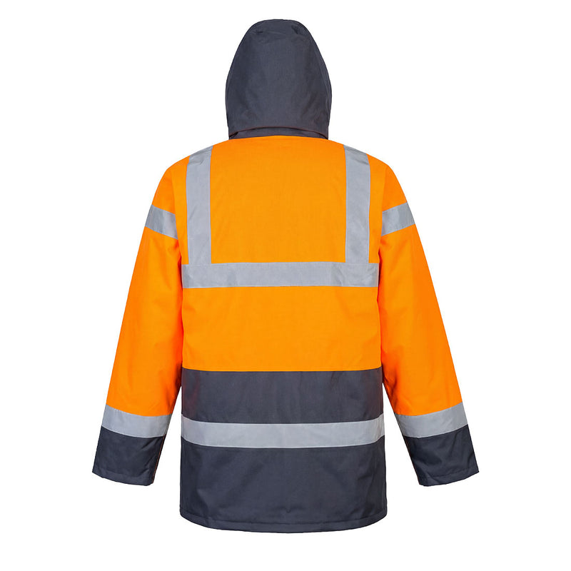 Chargez l'image dans la visionneuse de la galerie, ES466 - ES1 Essential Veste de Circulation Hivernale Contrastée Haute Visibilité, Orange/Marine, vue de dos # Couleur_Orange/Marine
