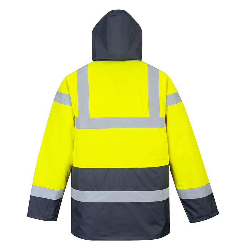 Chargez l'image dans la visionneuse de la galerie, ES466 - ES1 Essential Veste de Circulation Hivernale Contrastée Haute Visibilité, Jaune/Marine, vue de dos # Couleur_Jaune/Marine
