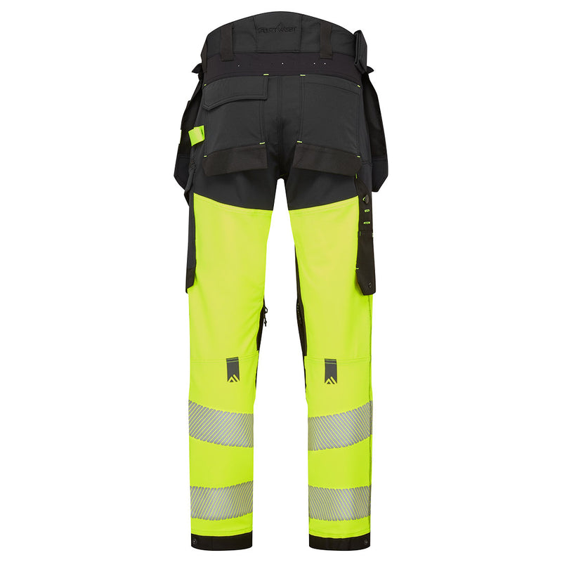 Chargez l'image dans la visionneuse de la galerie, EV442 - Pantalon Stretch EV4 Haute-Visibilité Classe 1 avec Poches flottantes Démontables, Jaune/Noir Tall, vue de dos # Couleur_Jaune/Noir Tall
