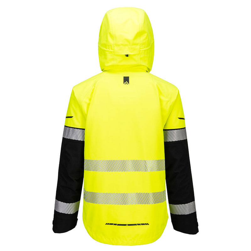 Chargez l'image dans la visionneuse de la galerie, EV465 - Veste imper-respirante à capuche HV EV4 (3L), Jaune/Noir, vue de dos # Couleur_Jaune/Noir
