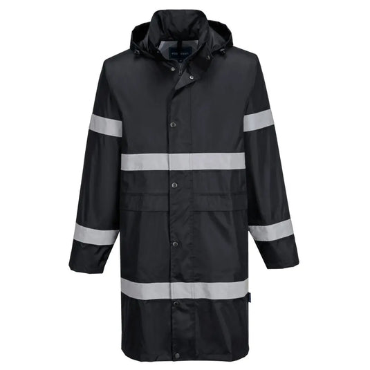 Veste de pluie Iona 100cm F437 - détails bandes réfléchissantes et capuche